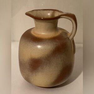 VTG Frankoma Pottery Ceramic Honey Pitcher Jug Hand Made Brown Yellow Glaze